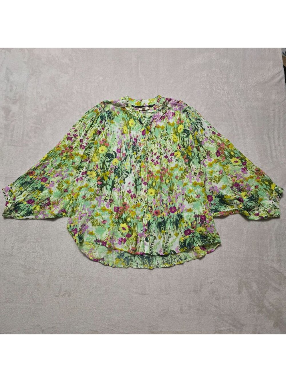 Pilcro Womens Green Floral Boho Cottagecore The Sidney Batwing Blouse Small